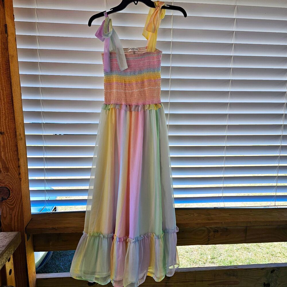 Amanda Uprichard Lillet Maxi Dress In Pink Yellow Chiffon Women's XS